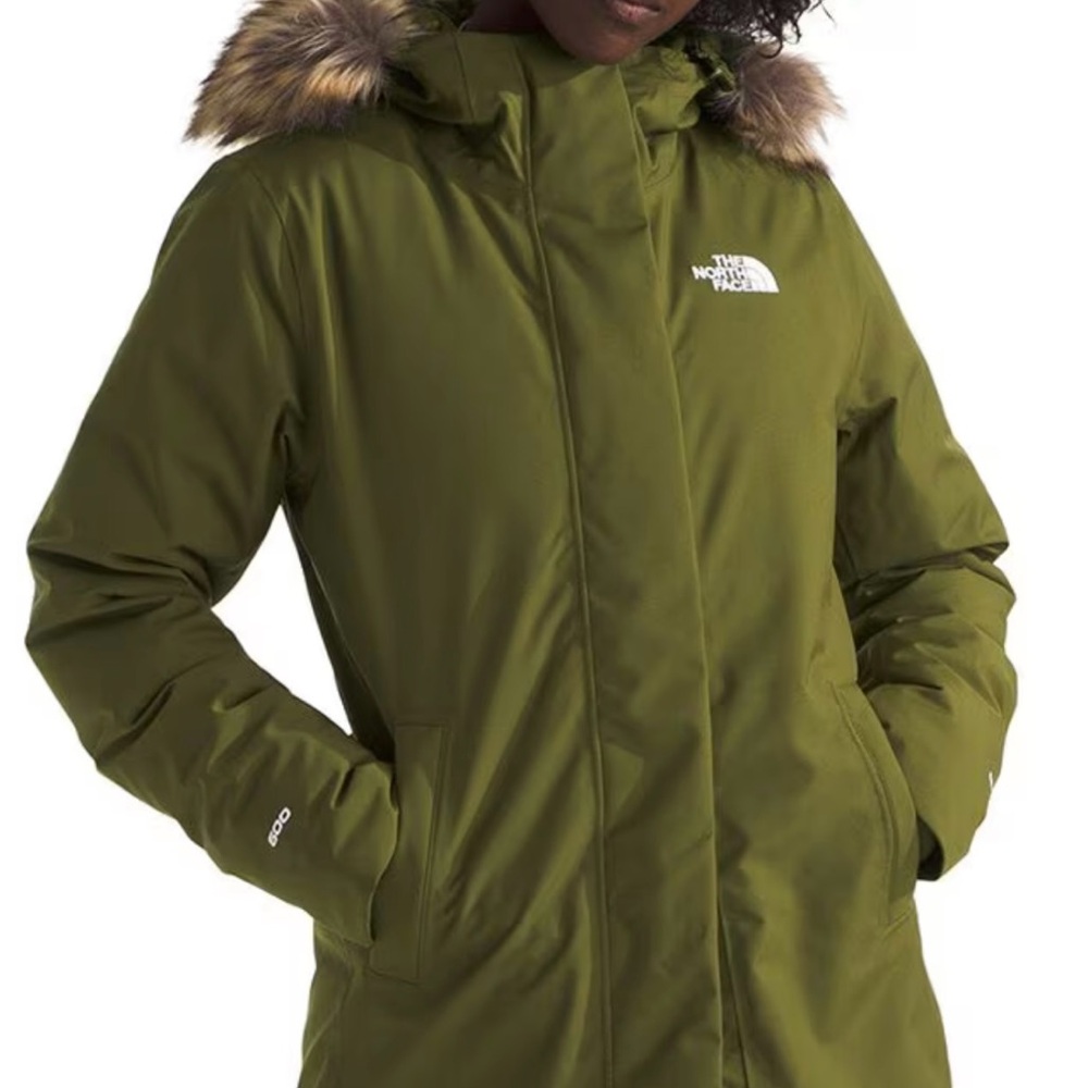 The North Face Olive Ski Jacket with Faux Fur Hood